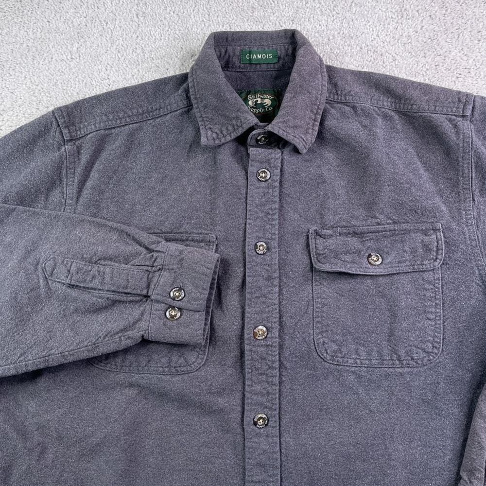 Stillwater Supply Co Shirt Mens Large Grey‎ Chamois Heavy Flannel Button Up